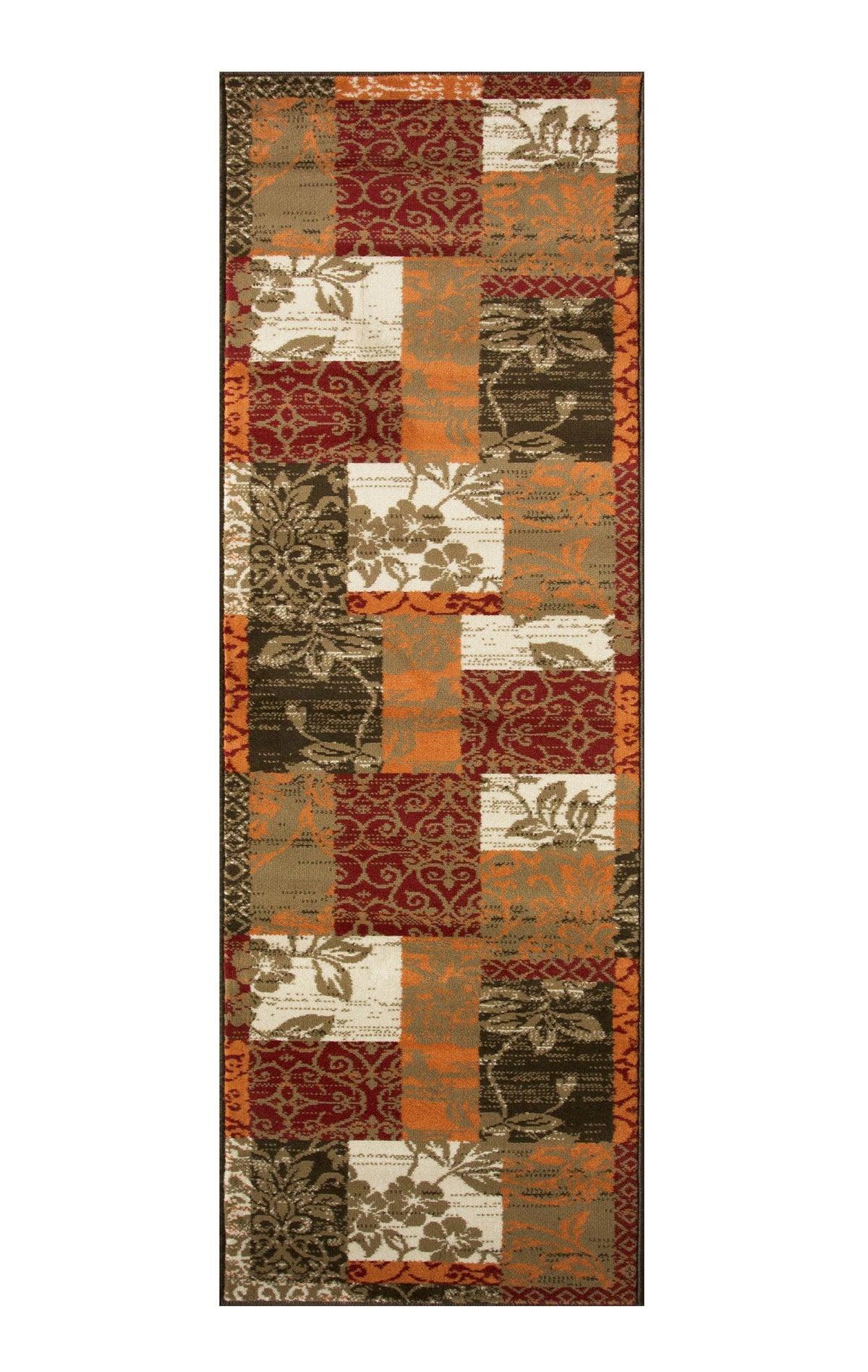 Terracotta Red Warm Patchwork Runner Rug