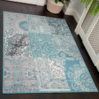Duck Egg Traditional Patchwork Living Room Rug
