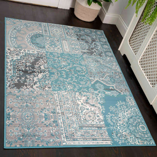 Duck Egg Traditional Patchwork Living Room Rug