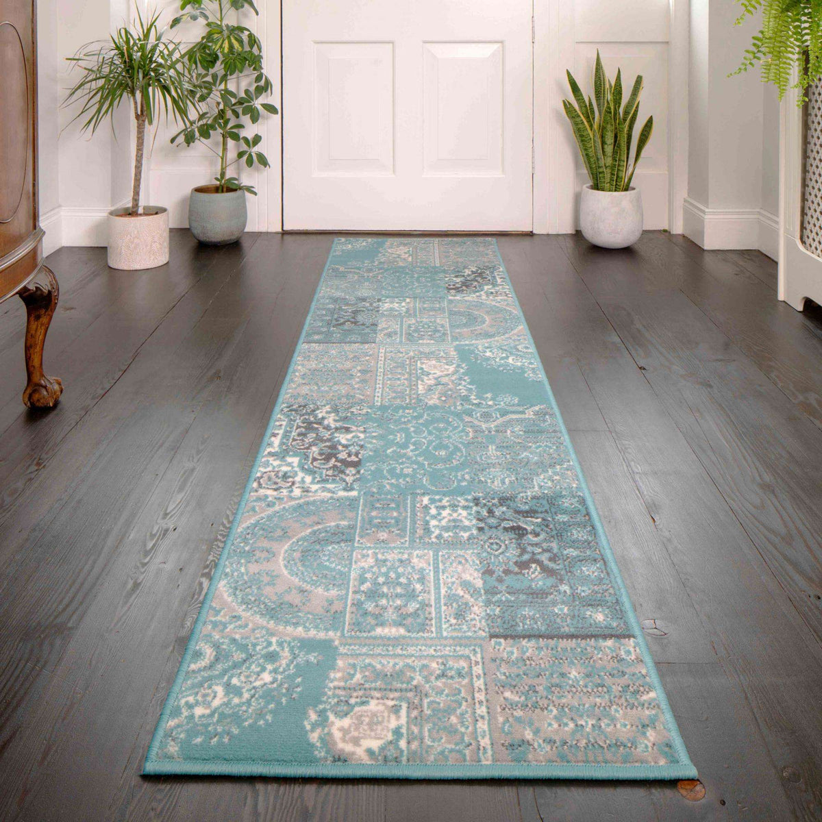 Duck Egg Traditional Patchwork Living Room Rug