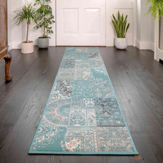 Duck Egg Traditional Patchwork Living Room Rug