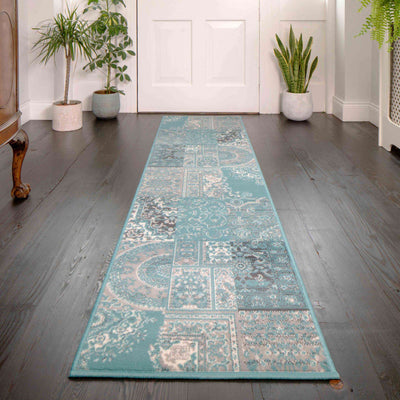 Duck Egg Traditional Patchwork Living Room Rug