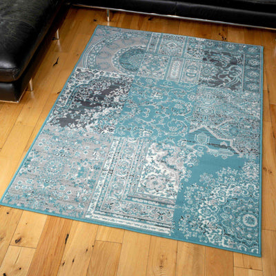 Duck Egg Traditional Patchwork Living Room Rug