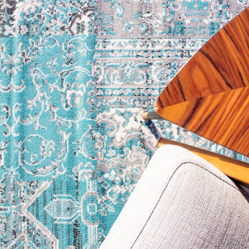 Duck Egg Traditional Patchwork Living Room Rug