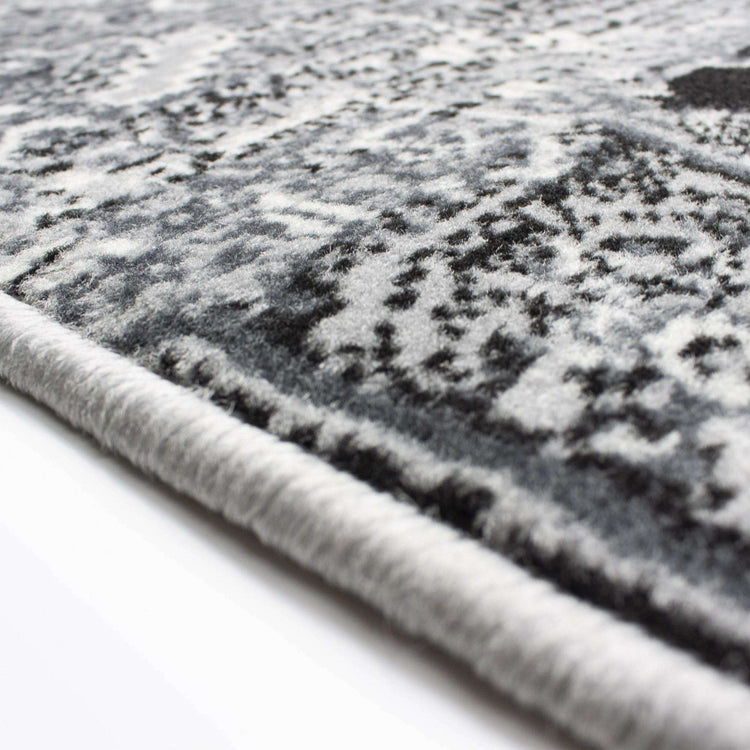 Black Grey Traditional Patchwork Living Room Rug