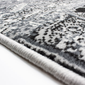 Black Grey Traditional Patchwork Runner Rug