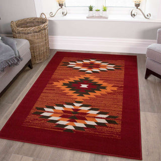 Red Aztec Tribal Medallion Bedroom Rug