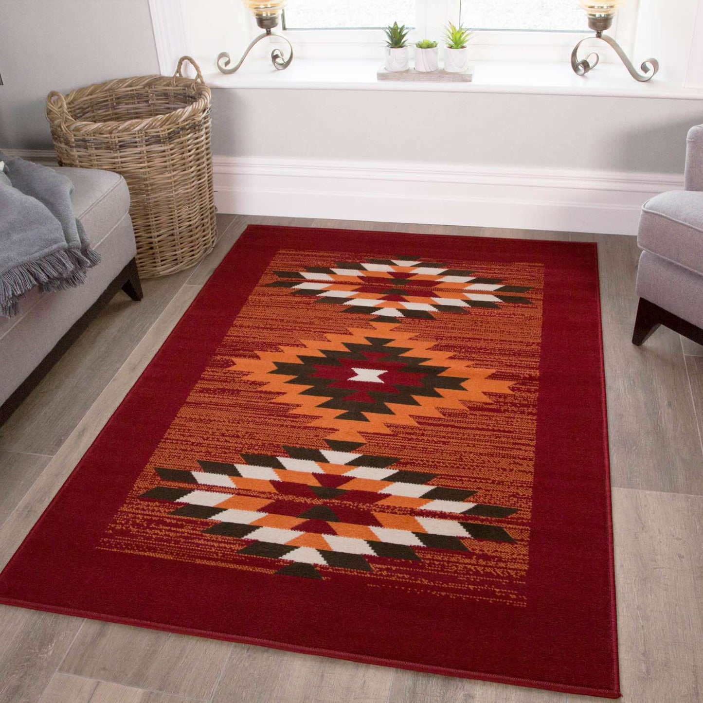 Red Aztec Tribal Medallion Bedroom Rug | Living Room Rugs | Kukoon Rugs ...