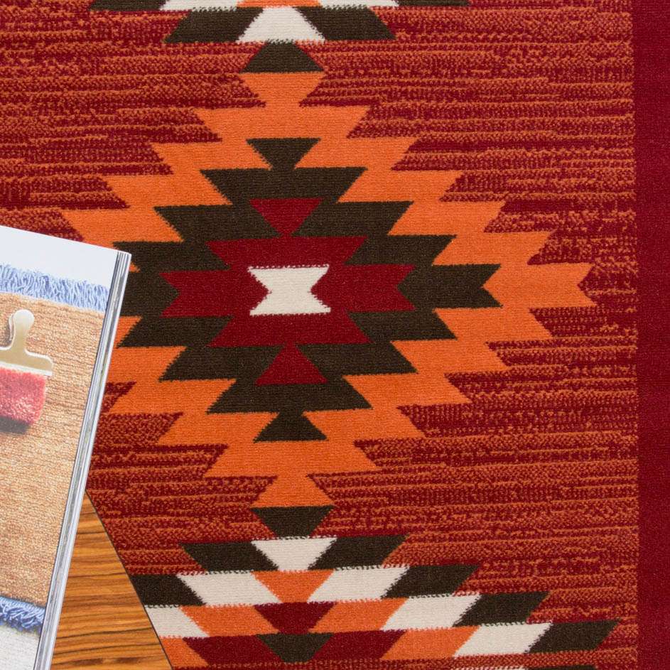 Red Aztec Tribal Medallion Bedroom Rug