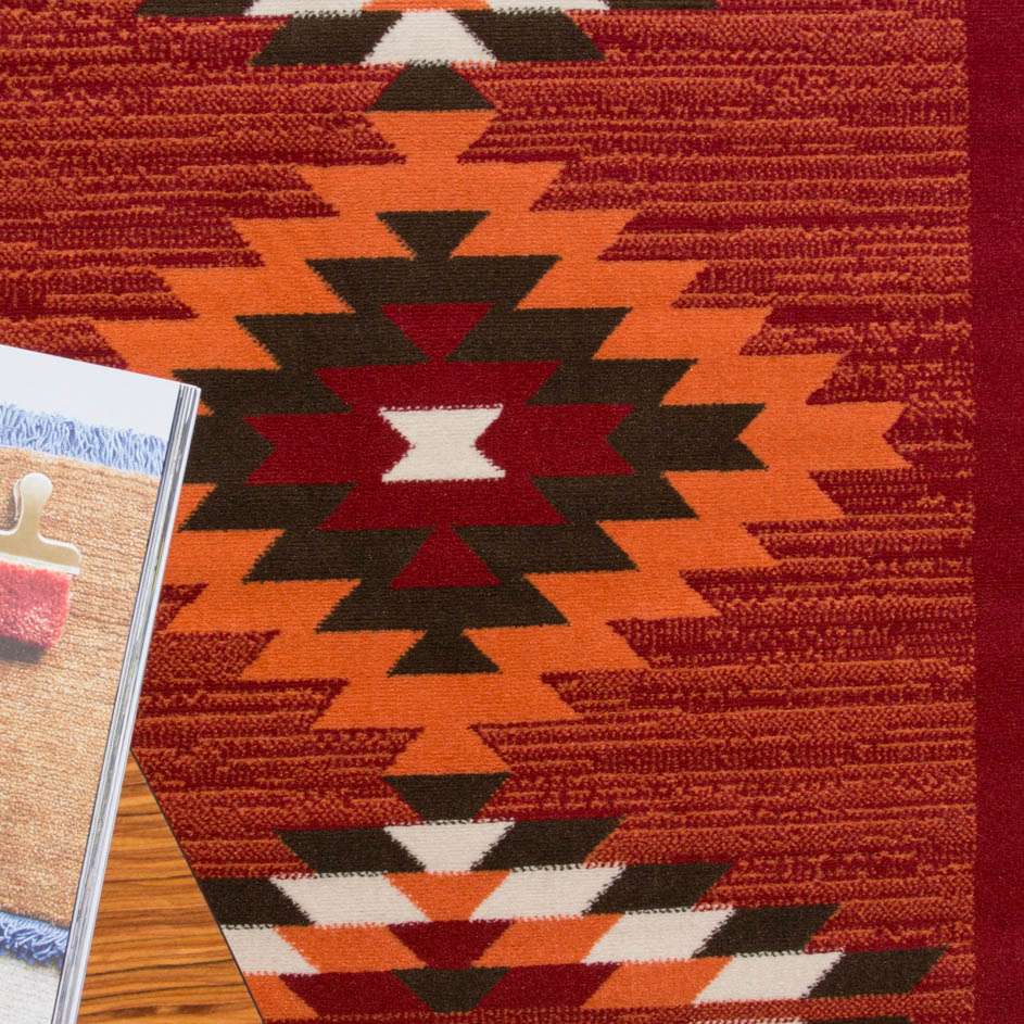 Red Aztec Tribal Medallion Bedroom Rug