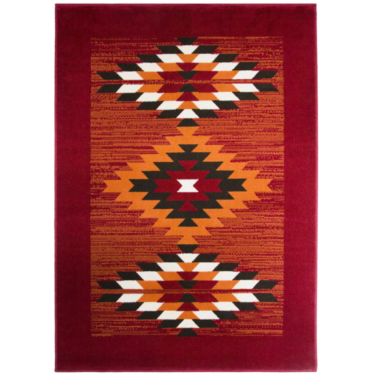 Red Aztec Tribal Medallion Bedroom Rug