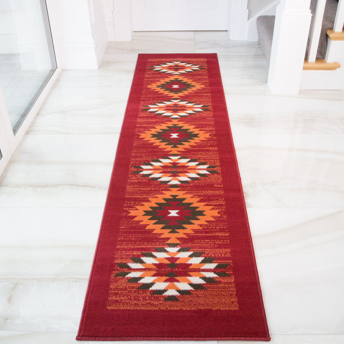 Red Aztec Tribal Medallion Runner Rug