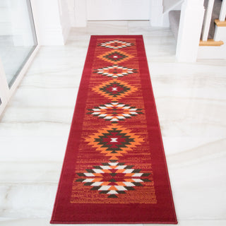 Red Aztec Tribal Medallion Runner Rug