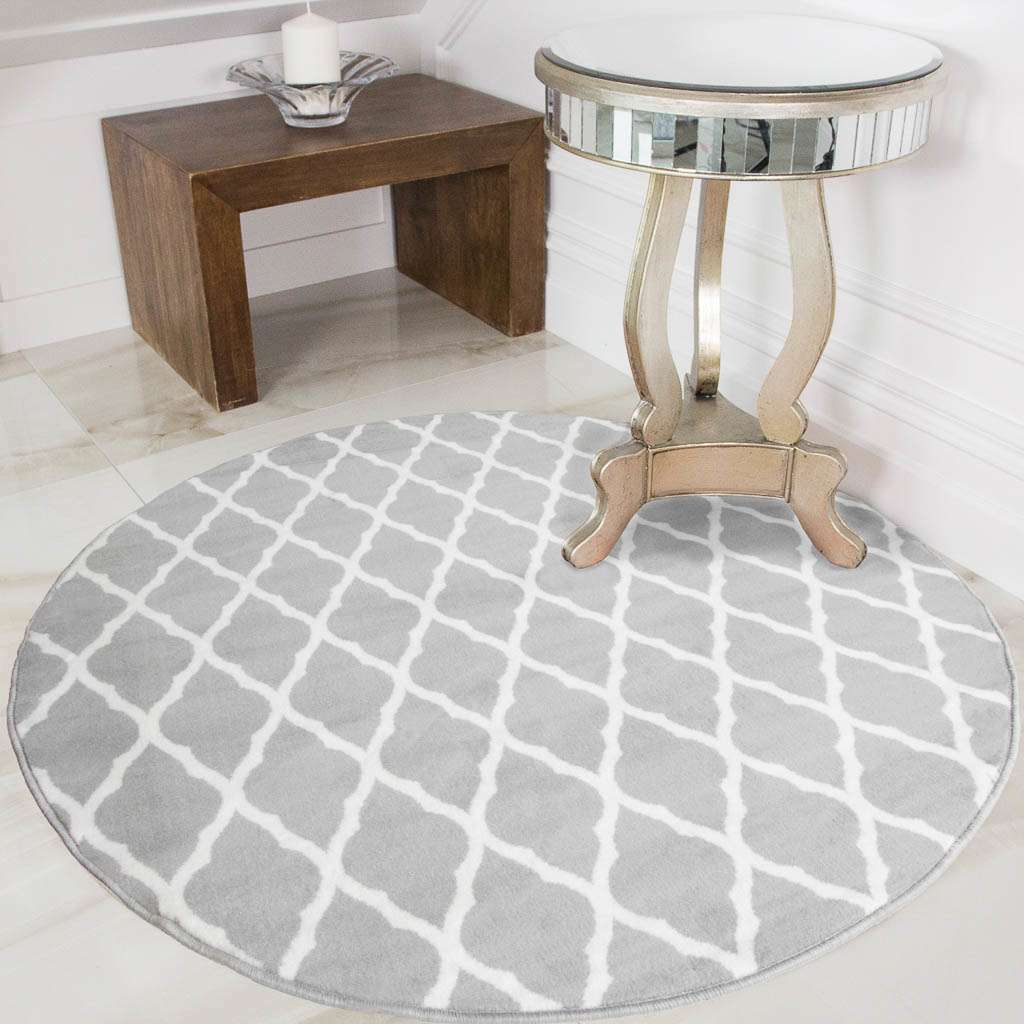 Round Circle Trellis Grey Rug | Living Room Rugs | Kukoon Rugs Online