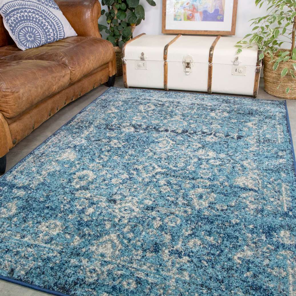 Teal Distressed Traditional Runner Rug