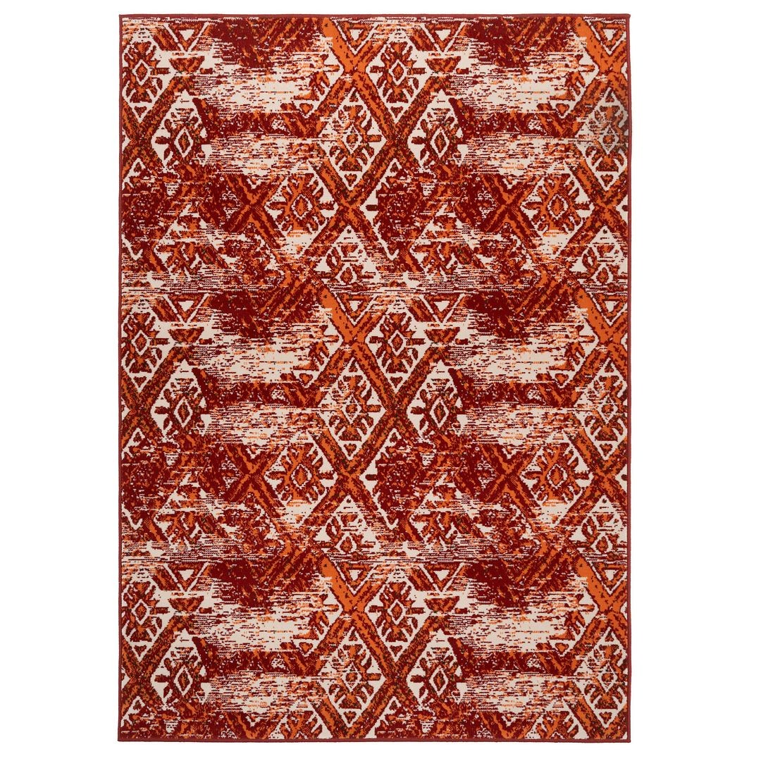 Red Orange Patterned Living Room Rug