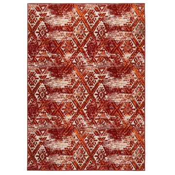 Red Orange Patterned Living Room Rug