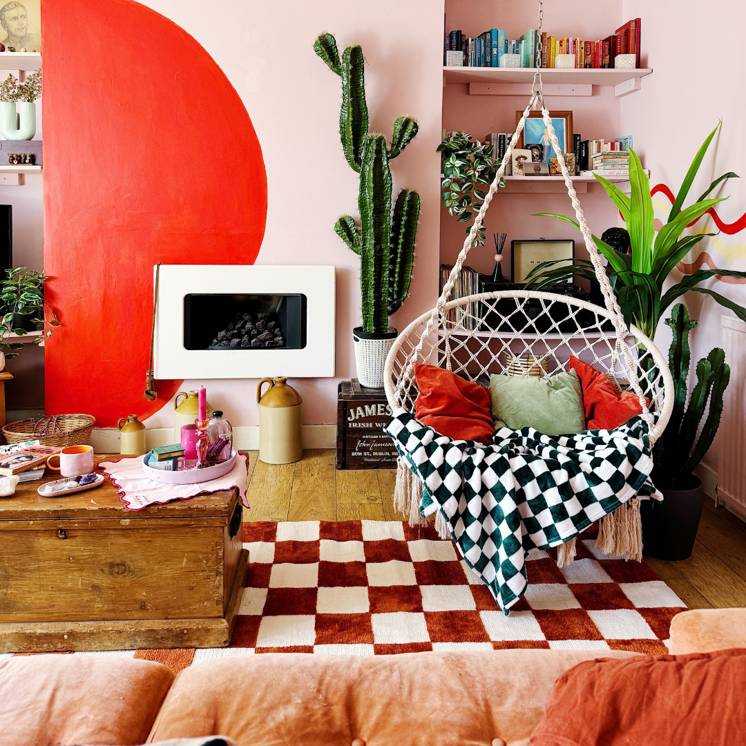 Burnt Orange Retro Checkerboard Rug - Maze Rust
