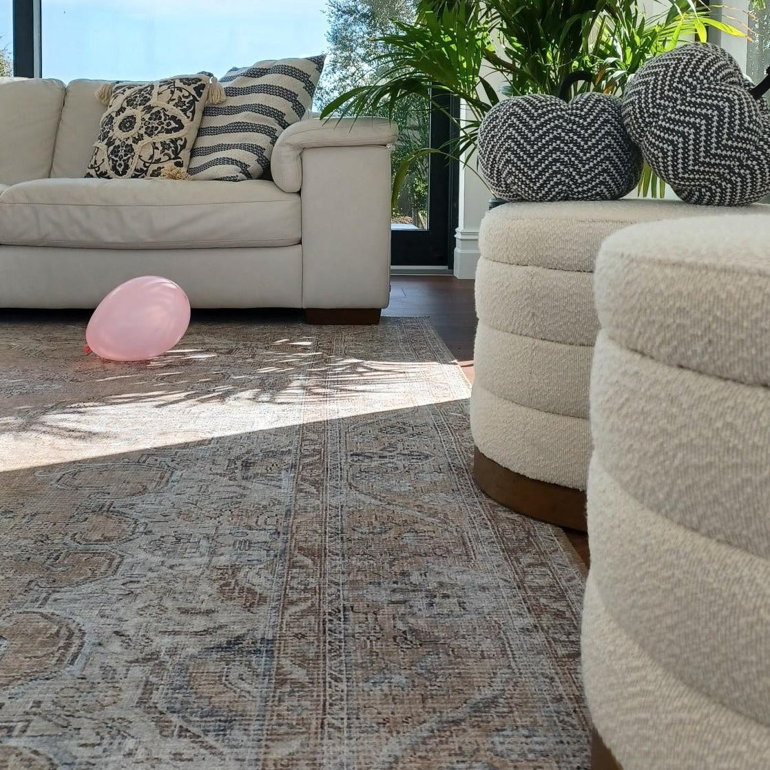 Flatwoven Washable Traditional Distressed Beige Rug - Zoe