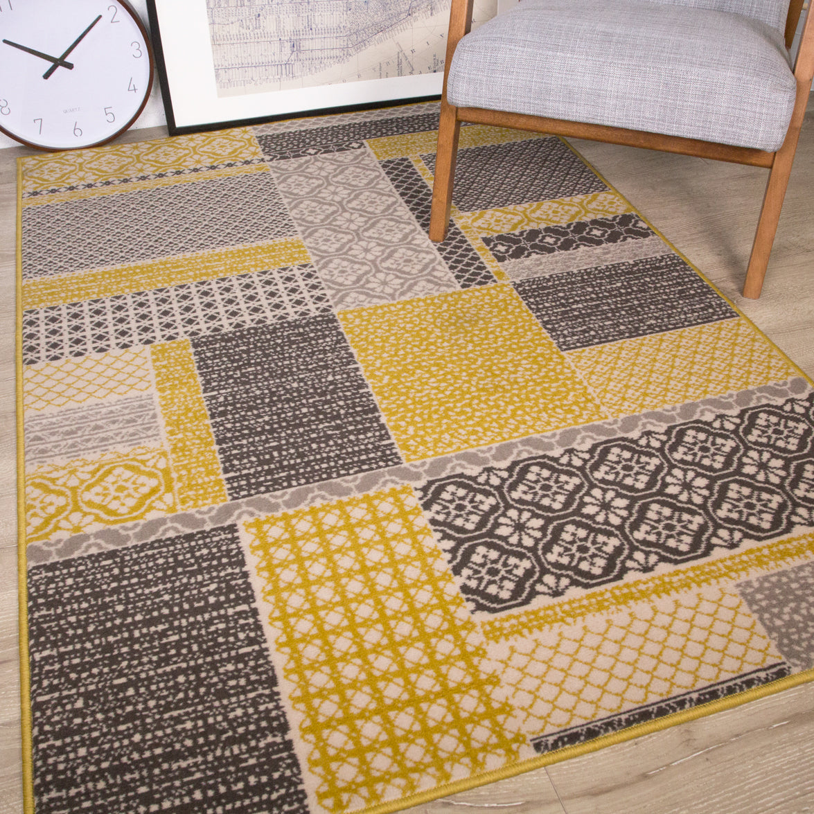 Ochre Grey Patchwork Sale Rug