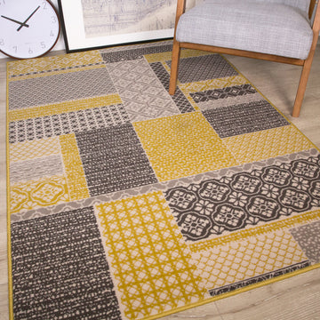 Ochre Grey Patchwork Sale Rug