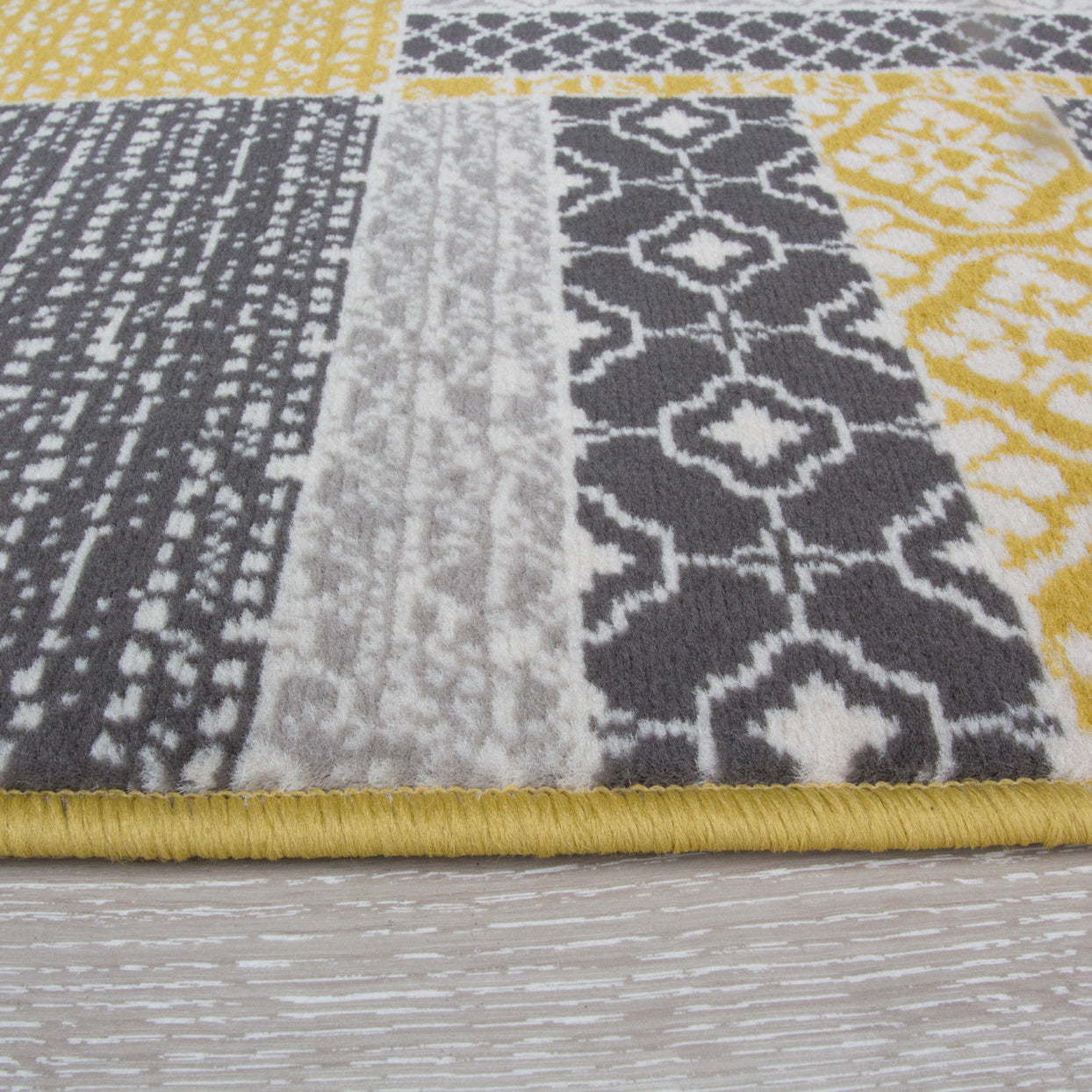 Ochre Grey Patchwork Hardwearing Rug | Living Room Rugs | Kukoon Rugs ...