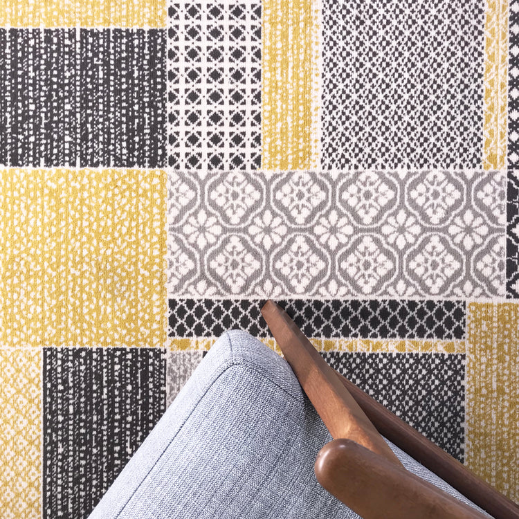 Ochre Grey Patchwork Sale Runner Rug