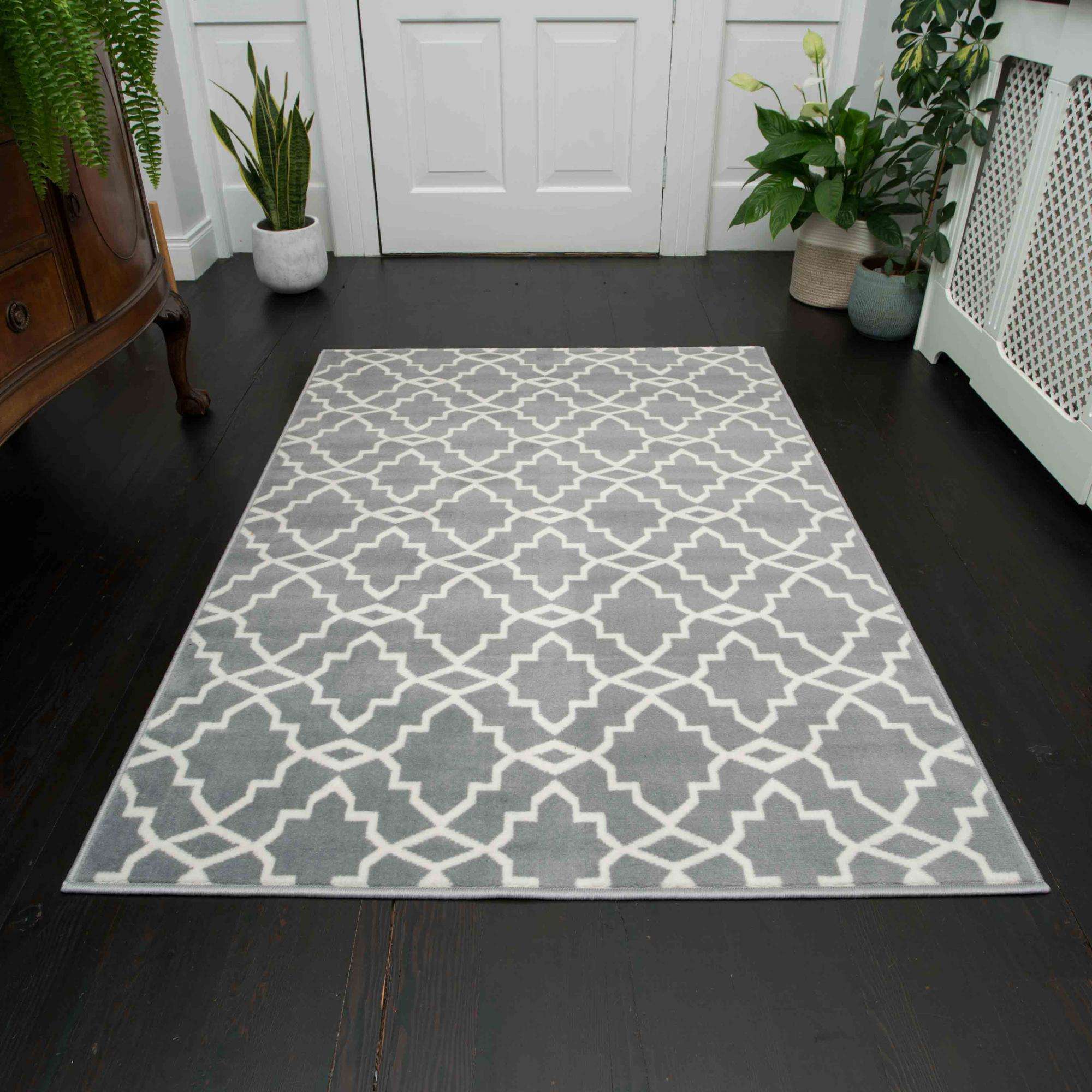 Modern Grey Trellis Living Room Rugs