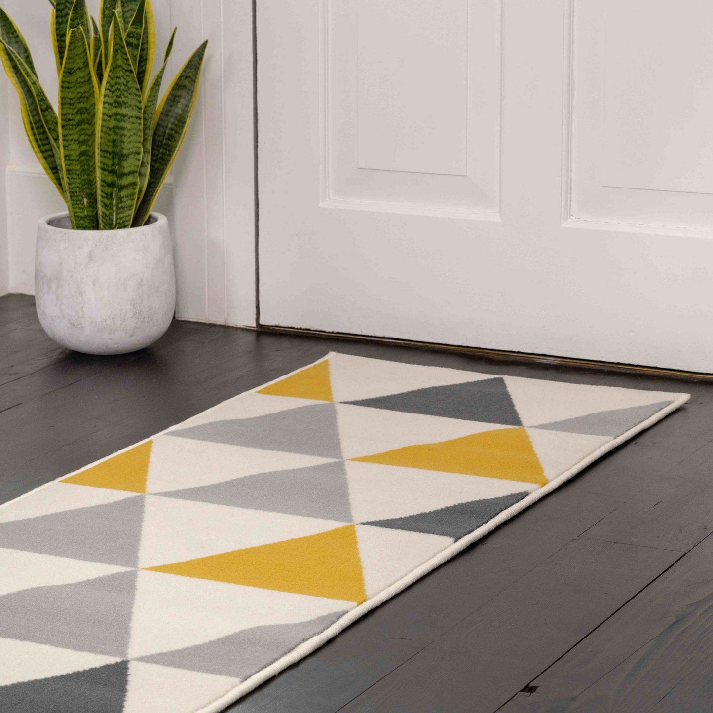 Yellow Grey Geometric Triangle Bedroom Rug | Living Room Rugs | Kukoon ...