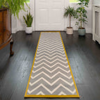 Grey Chevron Bordered Runner Rug
