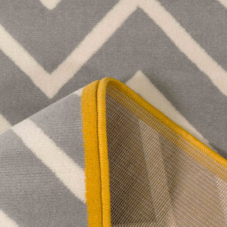 Grey Chevron Bordered Runner Rug