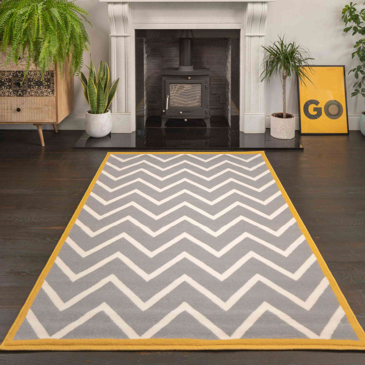 Grey Chevron Bordered Rug