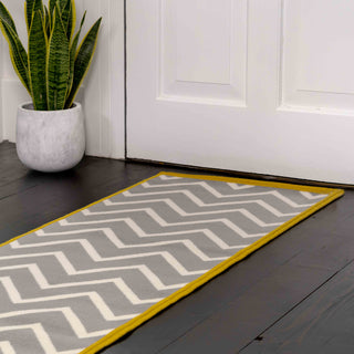 Grey Chevron Bordered Runner Rug