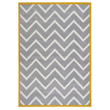 Grey Chevron Bordered Rug