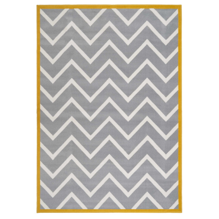 Grey Chevron Bordered Rug