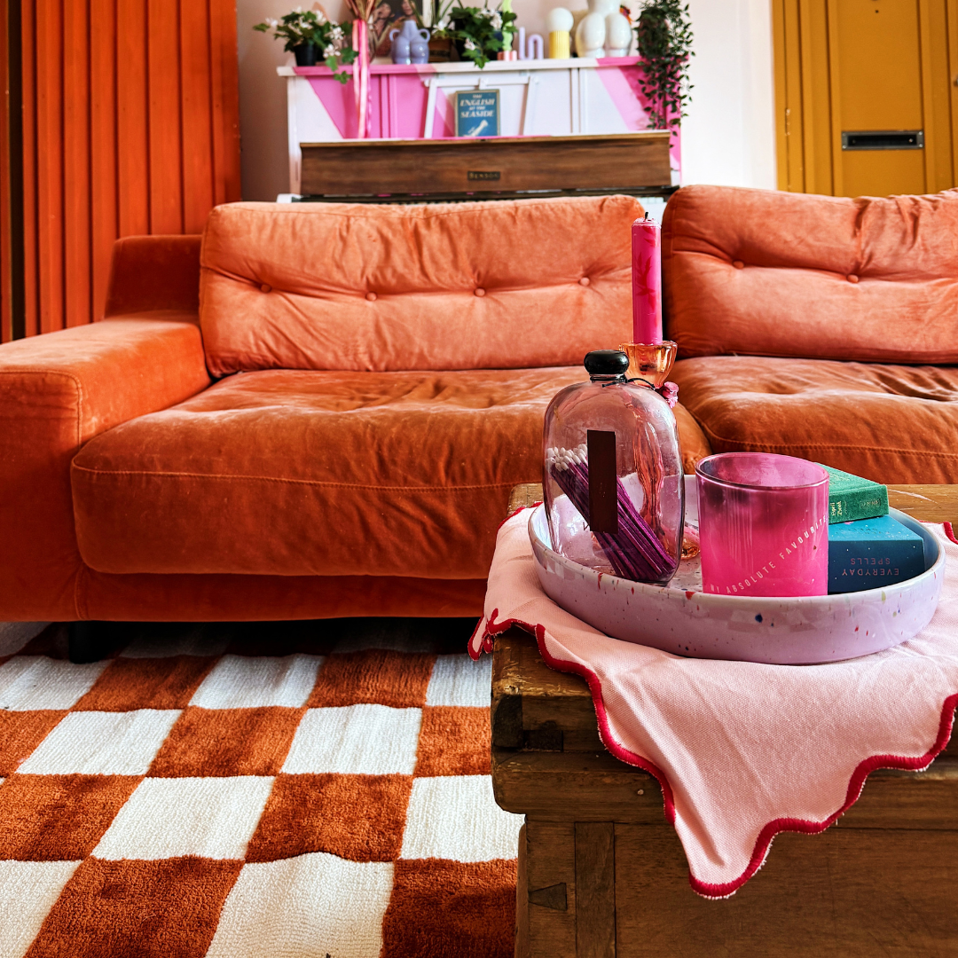 Burnt Orange Retro Checkerboard Rug - Maze Rust