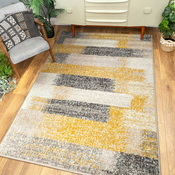 Modern Yellow and Grey Stripe Rug