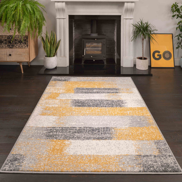 Modern Yellow and Grey Stripe Rug