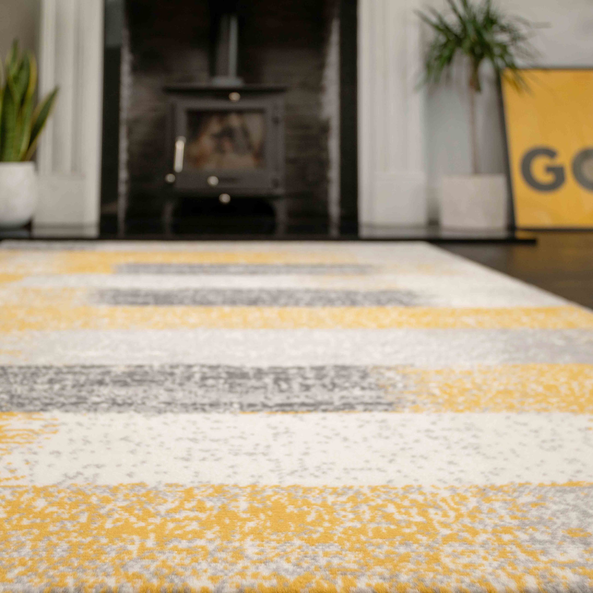 Modern Yellow and Grey Stripe Rug
