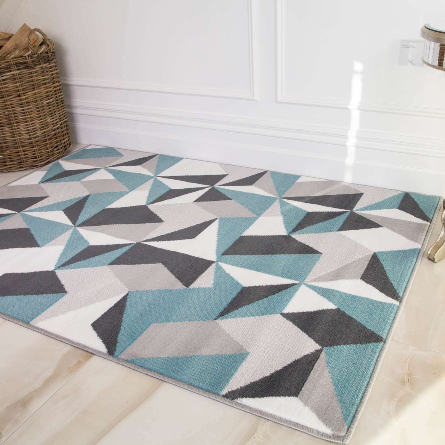 Geometric Blue and Grey Rug | Living Room Rugs | Kukoon Rugs Online