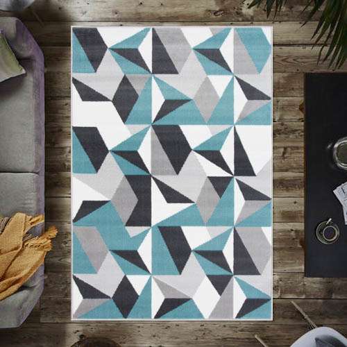 Geometric Blue and Grey Rug | Living Room Rugs | Kukoon Rugs Online