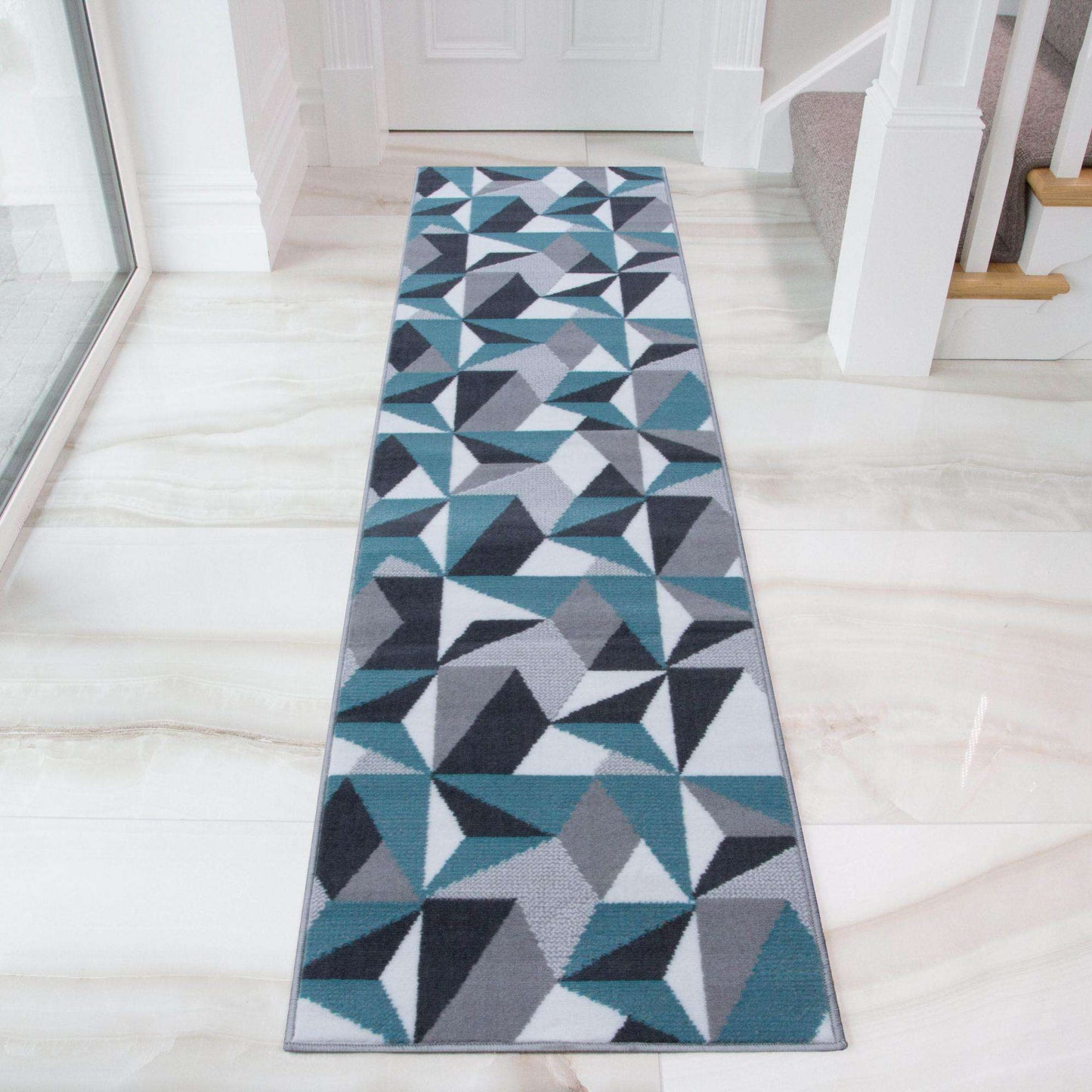 Geometric Blue and Grey Rug | Living Room Rugs | Kukoon Rugs Online