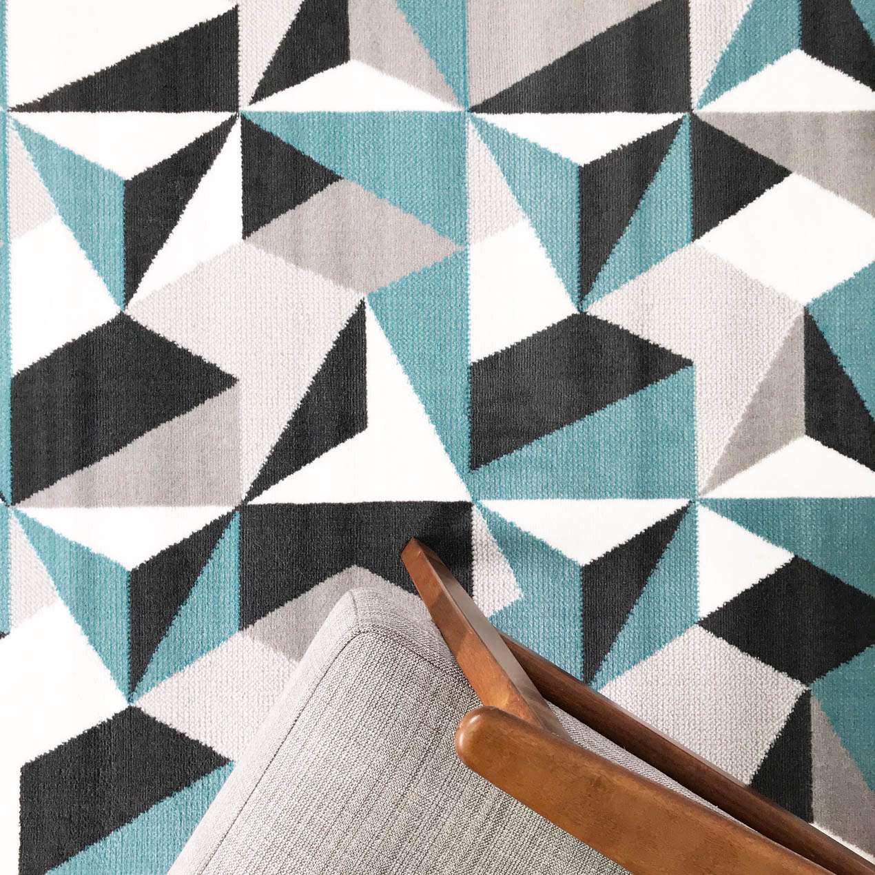 Geometric Blue and Grey Rug | Living Room Rugs | Kukoon Rugs Online