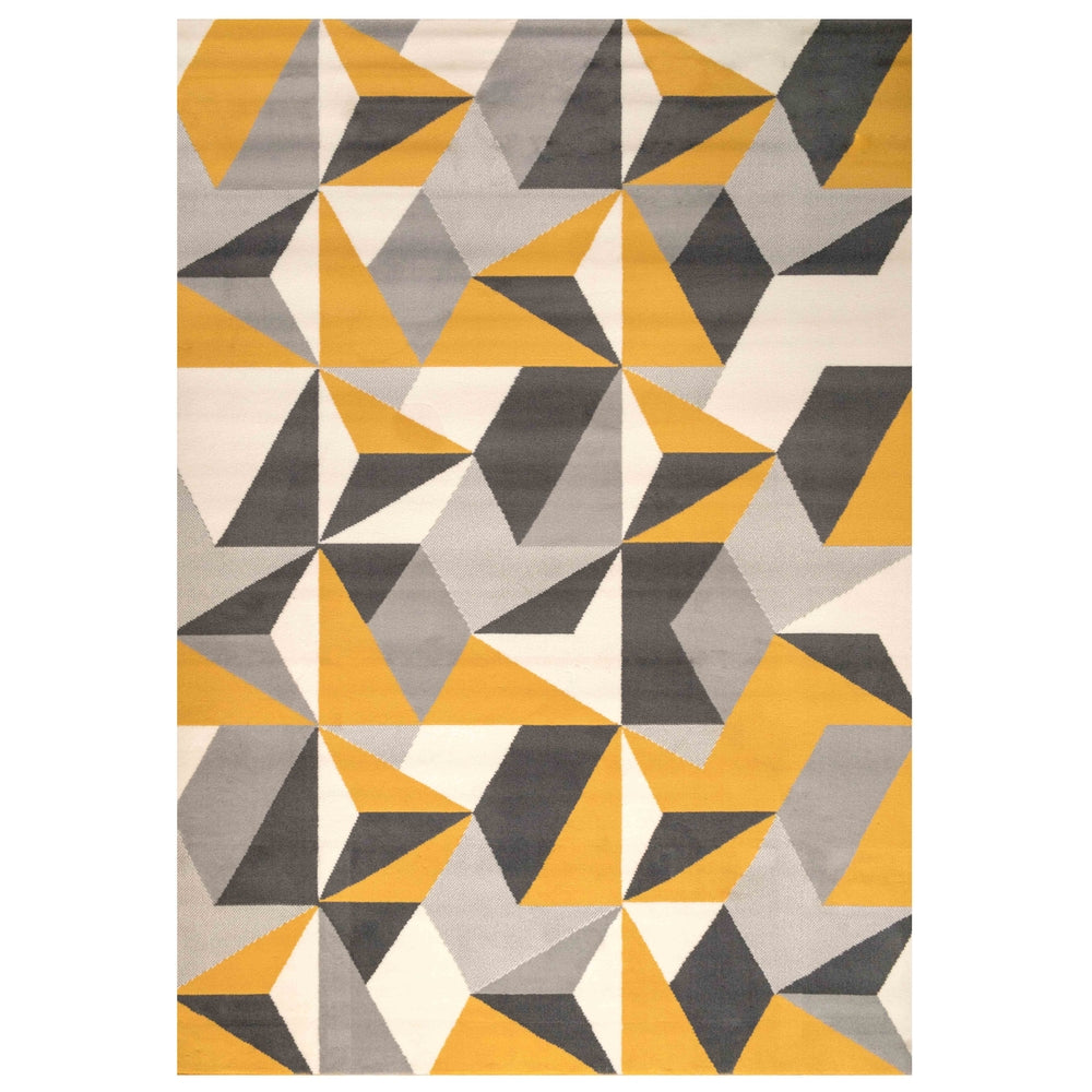 Geometric Yellow and Grey Rug
