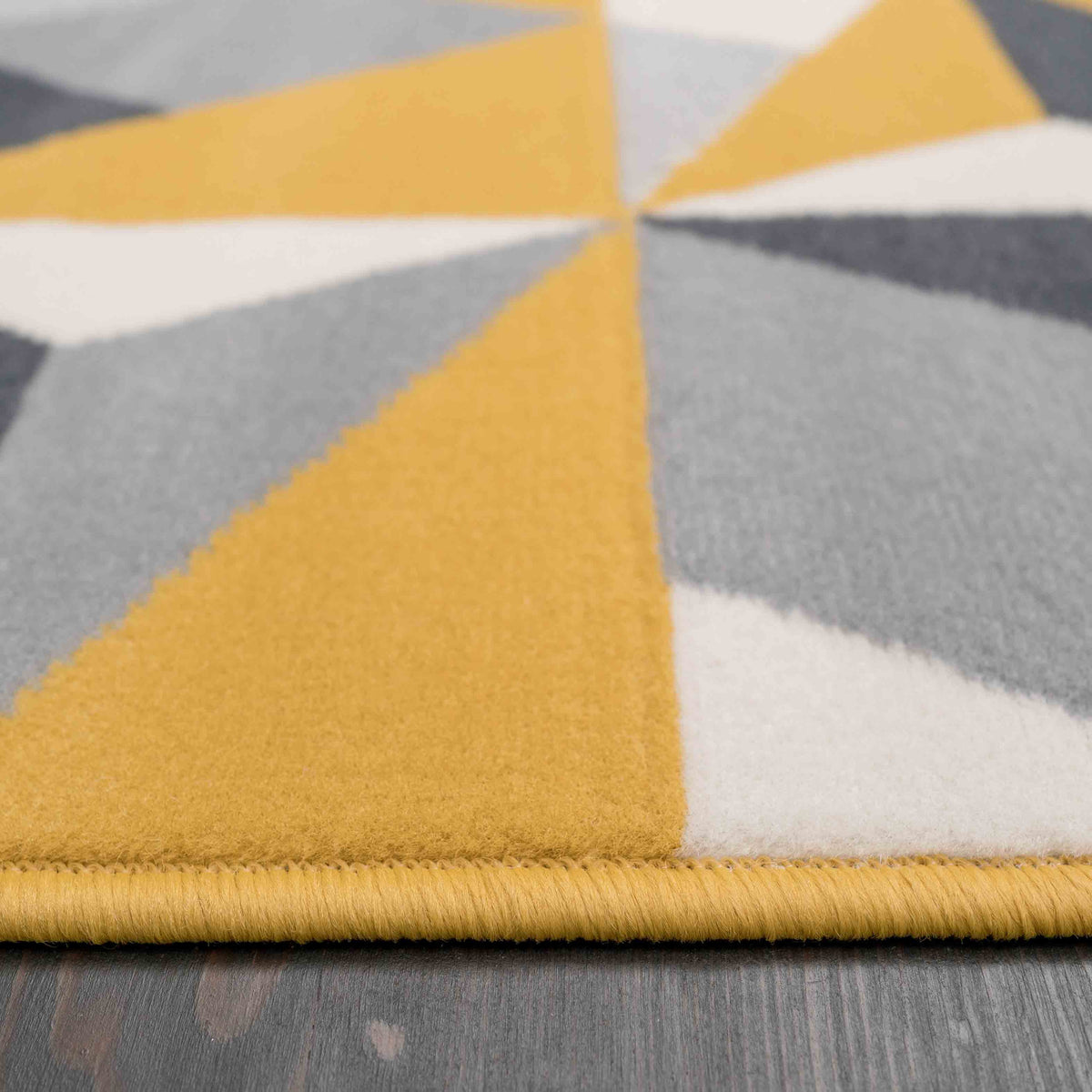 Geometric Yellow and Grey Runner Rug