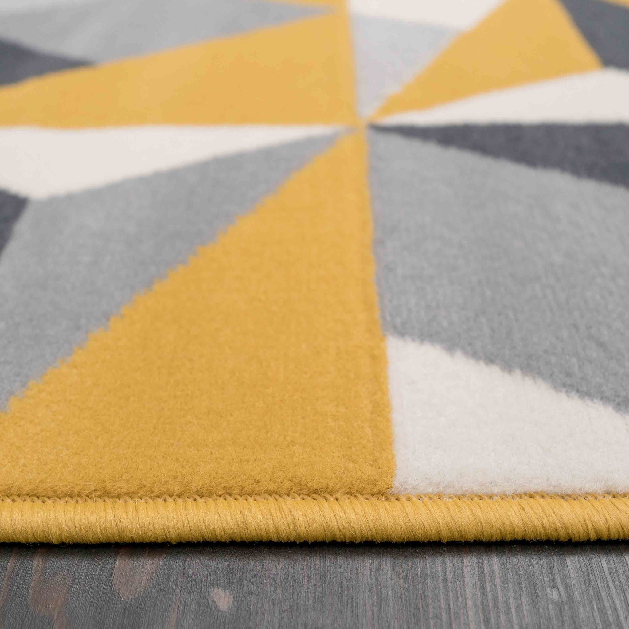 Geometric Yellow and Grey Runner Rug