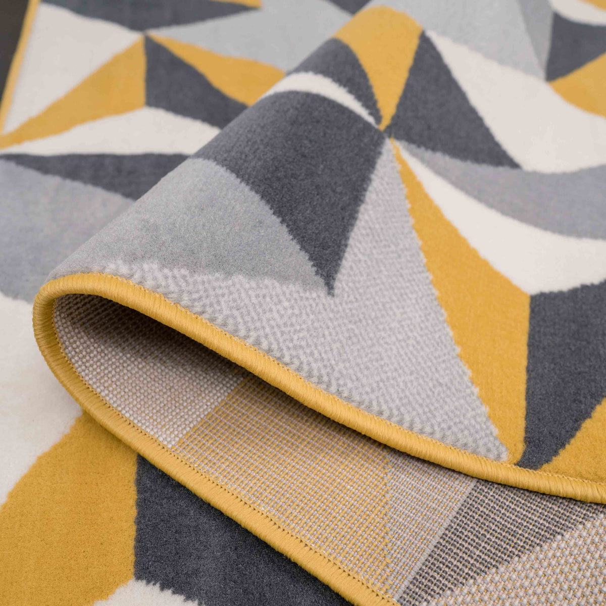 Geometric Yellow and Grey Runner Rug