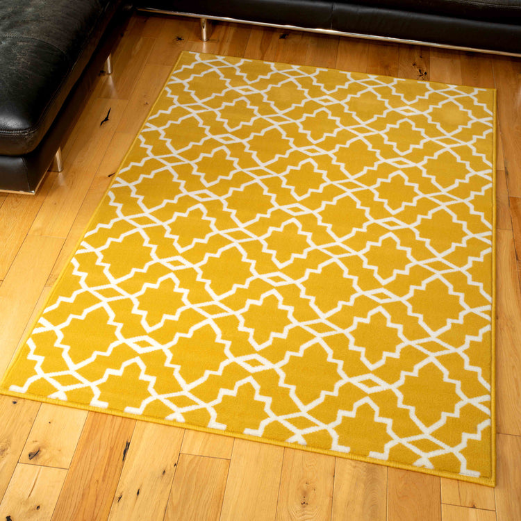 Yellow Trellis Living Room Area Rug