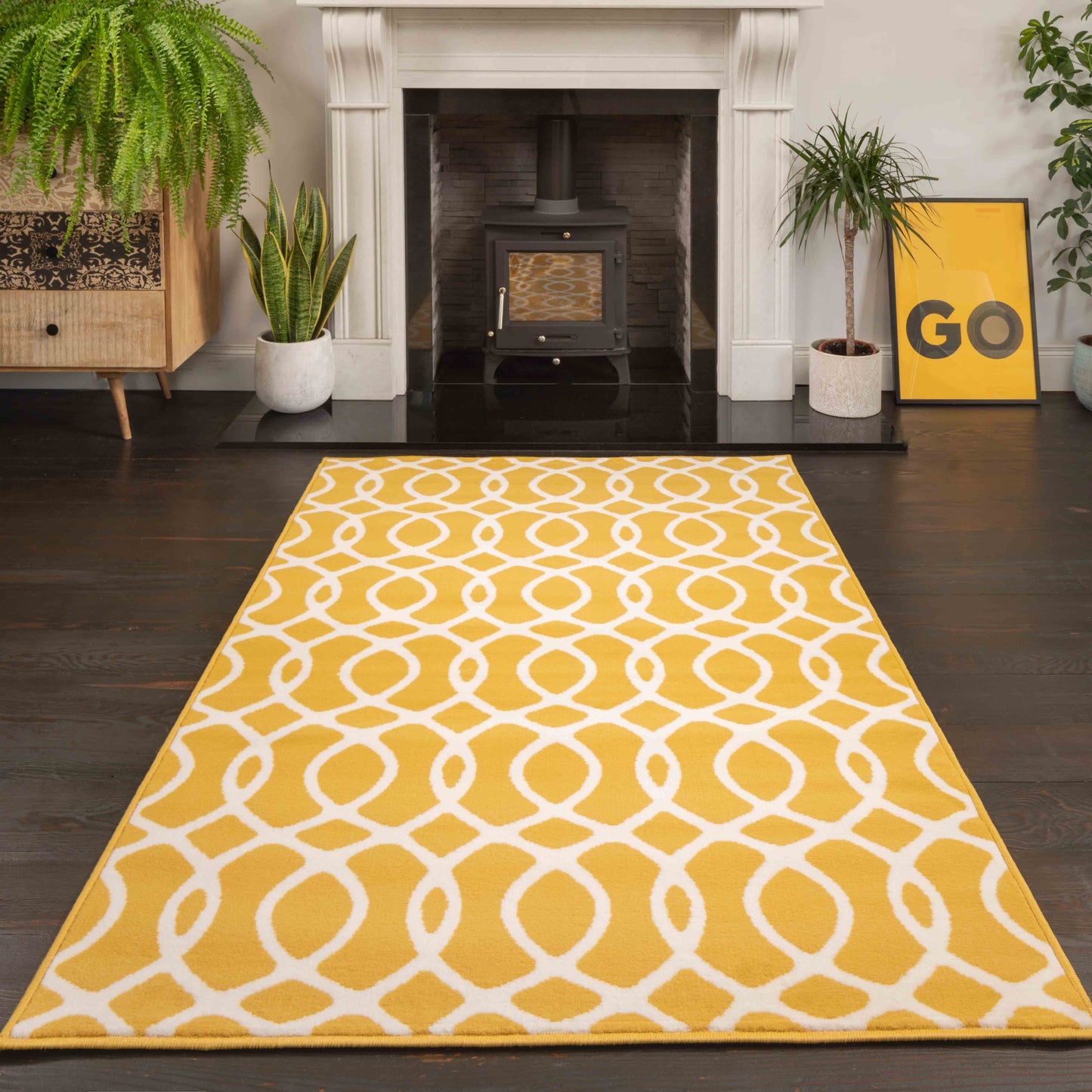 Yellow Trellis Living Room Area Rug | Living Room Rugs | Kukoon Rugs Online