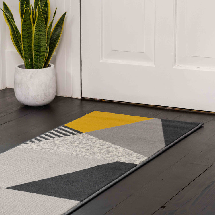 Mustard Grey Abstract Living Room Rug